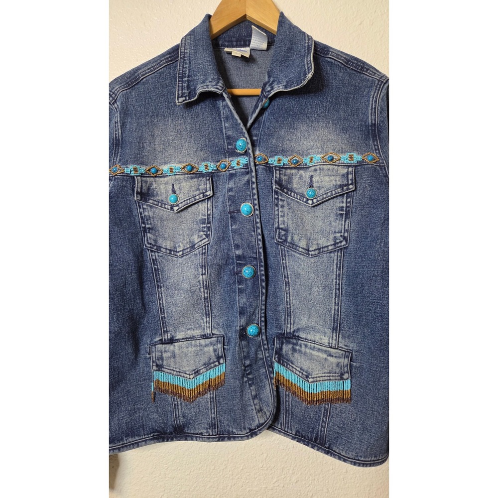 VTG DG2 Diane Gilman Beaded Turquoise Western Cowgirl Rodeo Denim Jacket‎ Small - Picture 4 of 8